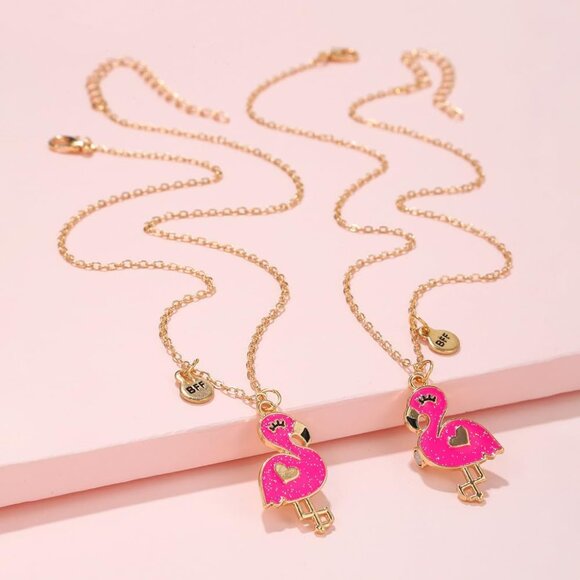 Women's Flamingo Cute Pink Temperature Sensing Matching Couple Charm Necklace - Picture 4 of 5
